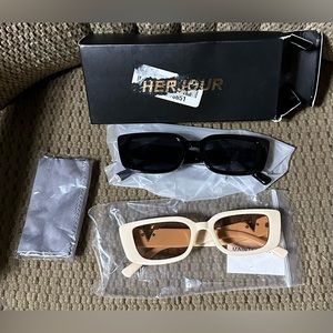 Allarallvr Rectangle Cat Eye Thin Sunglasses for Women 90s Retro Trendy